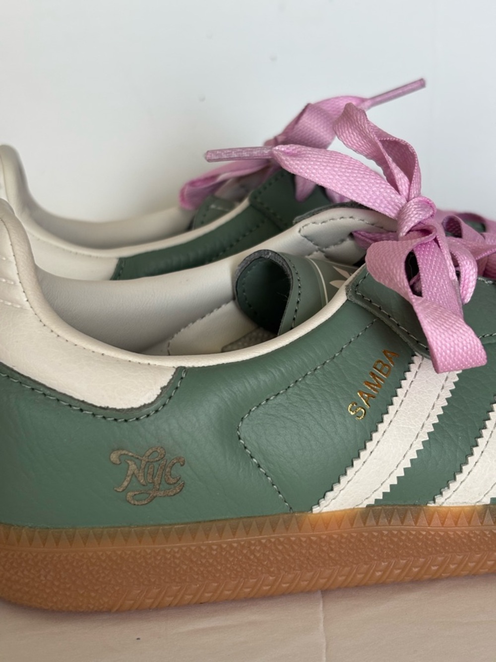 adidas ,Samba, Green Suede & Leather Sneakers with Pink Laces - Picture 5 of 6